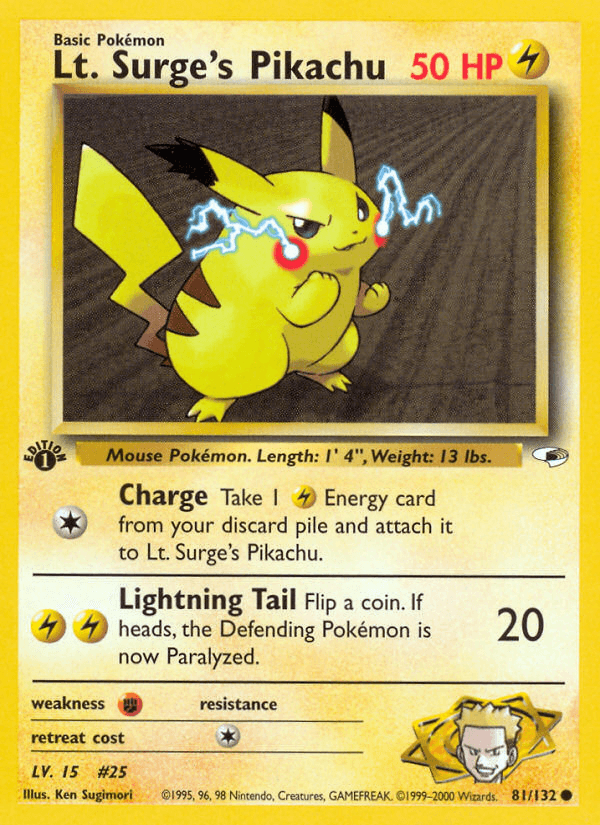 Lt. Surge's Pikachu Pokémon card