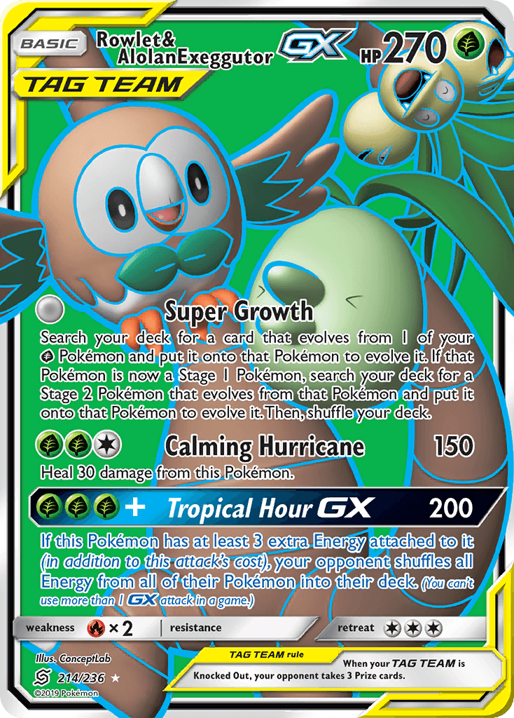 Rowlet & Alolan Exeggutor-GX Pokémon card