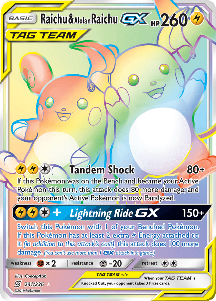 Raichu & Alolan Raichu-GX — Rare Rainbow