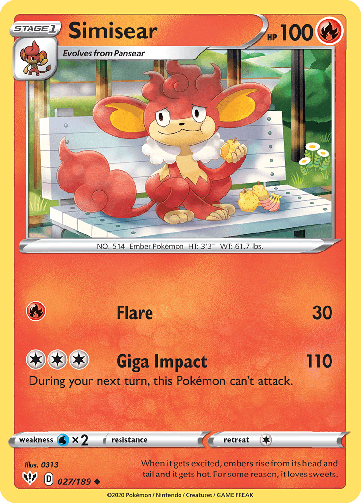 Simisear Pokémon card