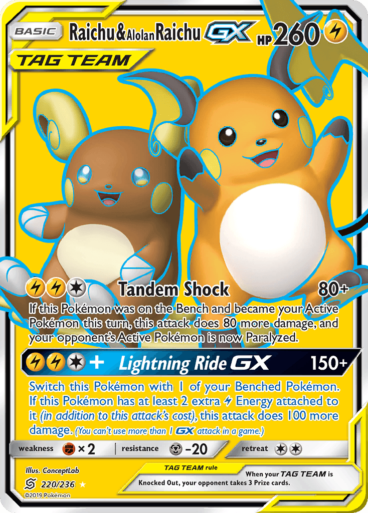 Raichu & Alolan Raichu-GX Pokémon card