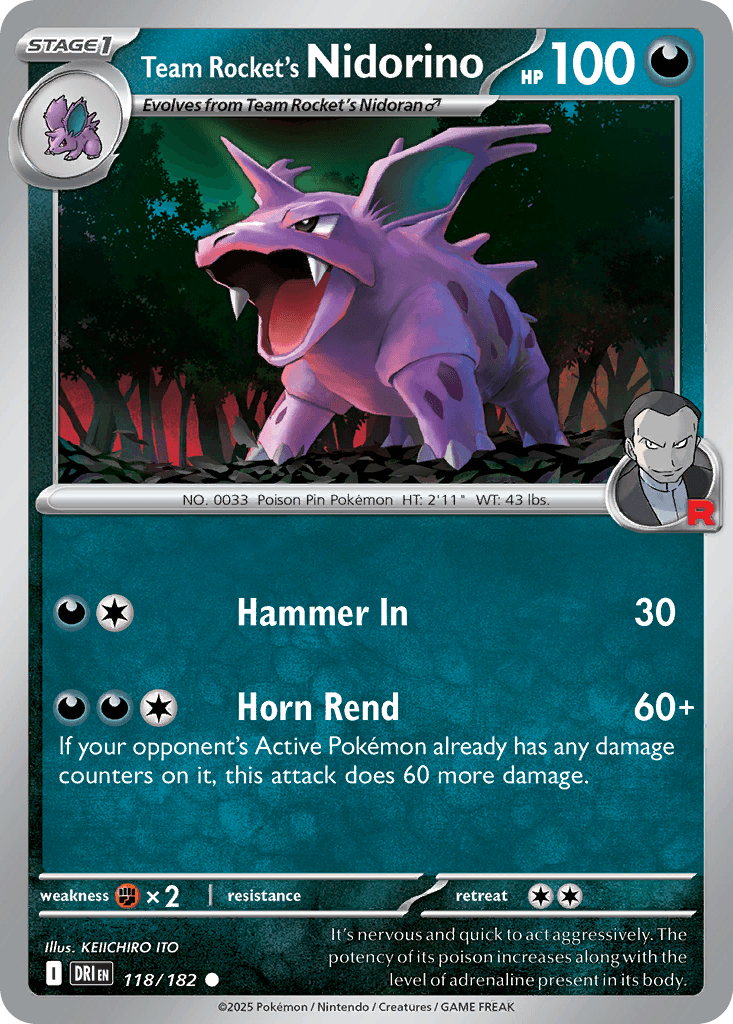 Team Rocket's Nidorino Pokémon card