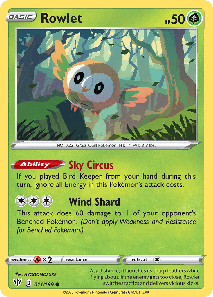 Rowlet Pokémon card